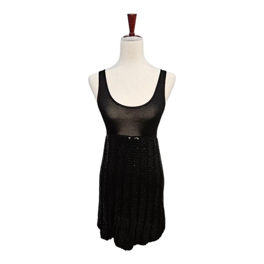 Bebe Womens Black Rayon Knit Sequin Mini Dress S Scoop Neck Party Cocktail Y2K